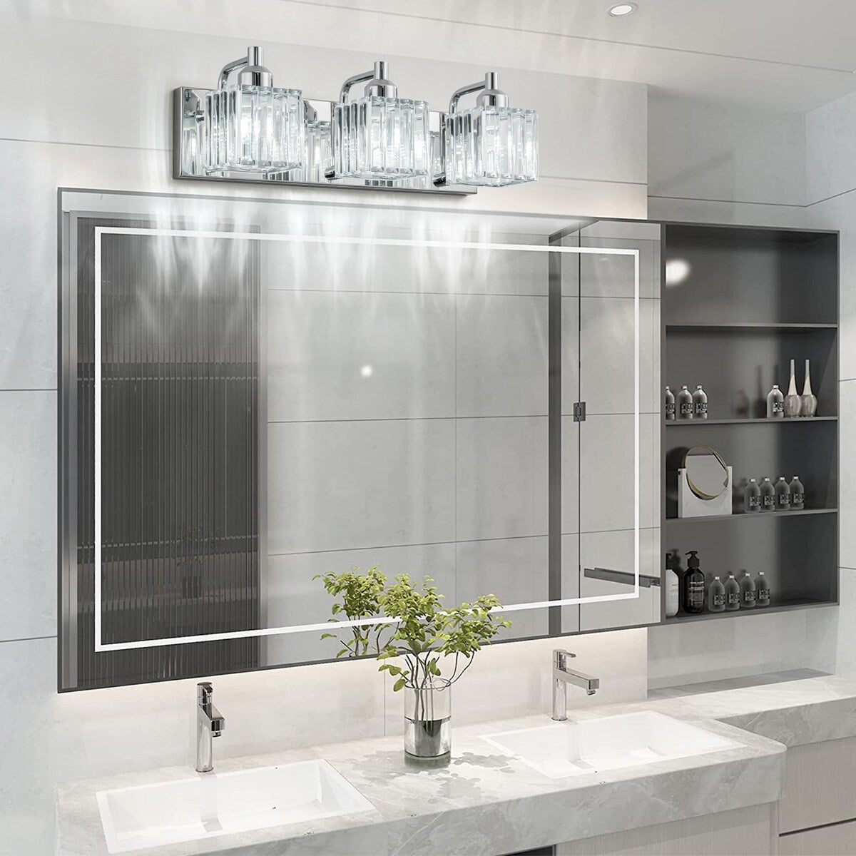 Dimmable Square Bathroom Crystal Vanity Light Wall Sconces