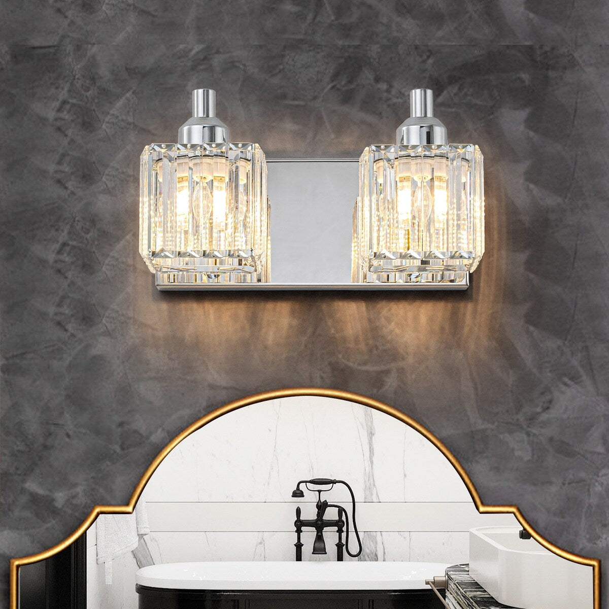 Dimmable Square Bathroom Crystal Vanity Light Wall Sconces