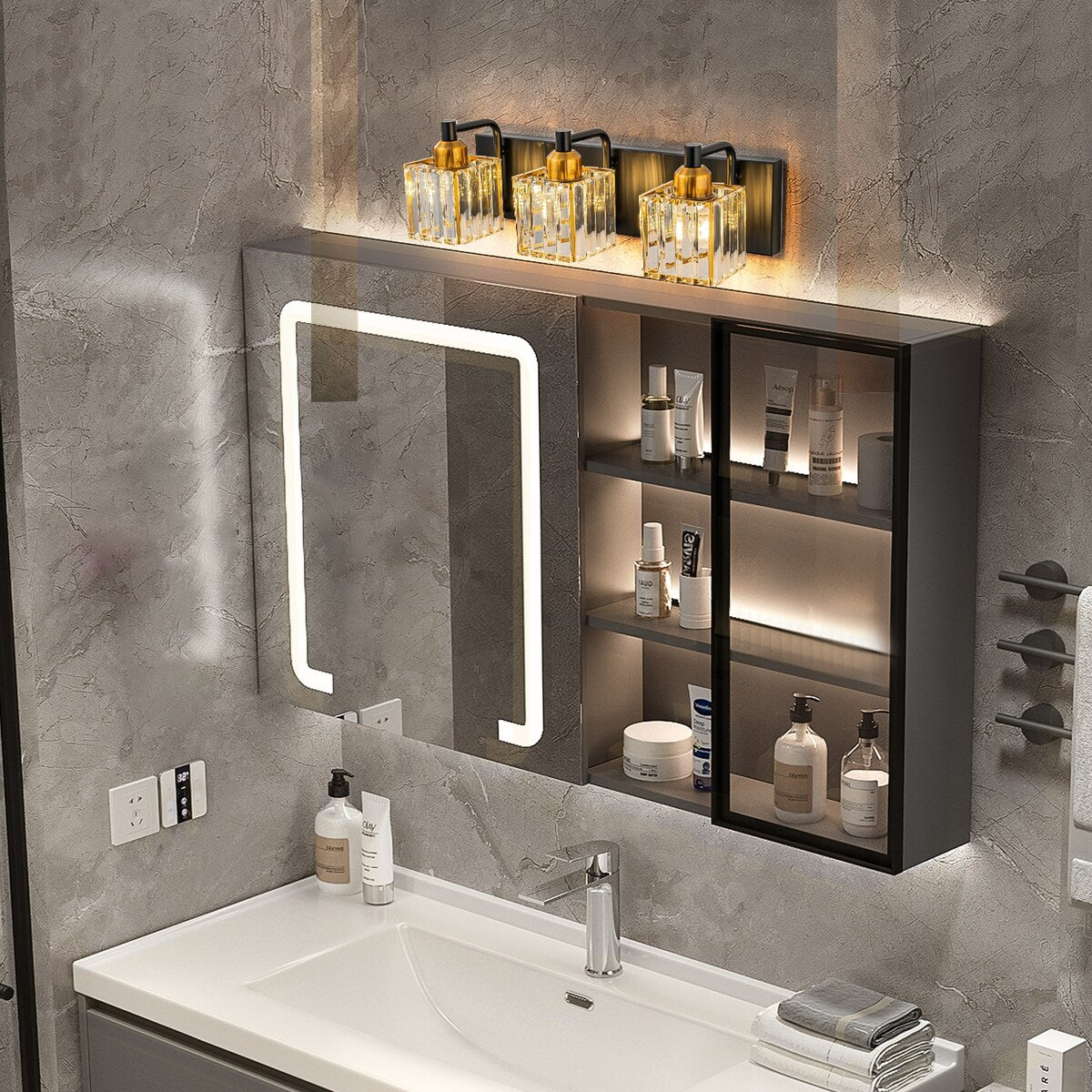 Dimmable Square Bathroom Crystal Vanity Light Wall Sconces