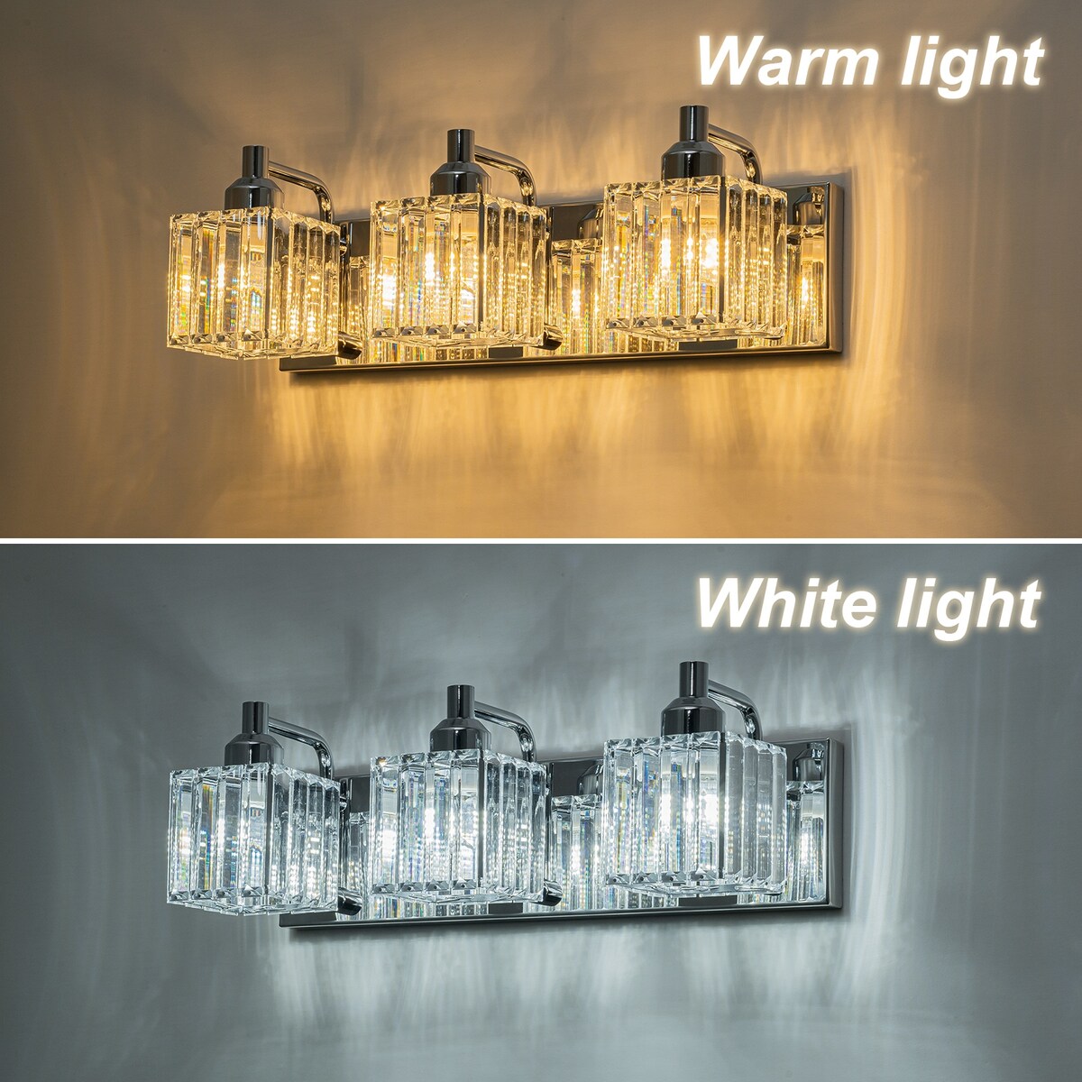 Dimmable Square Bathroom Crystal Vanity Light Wall Sconces