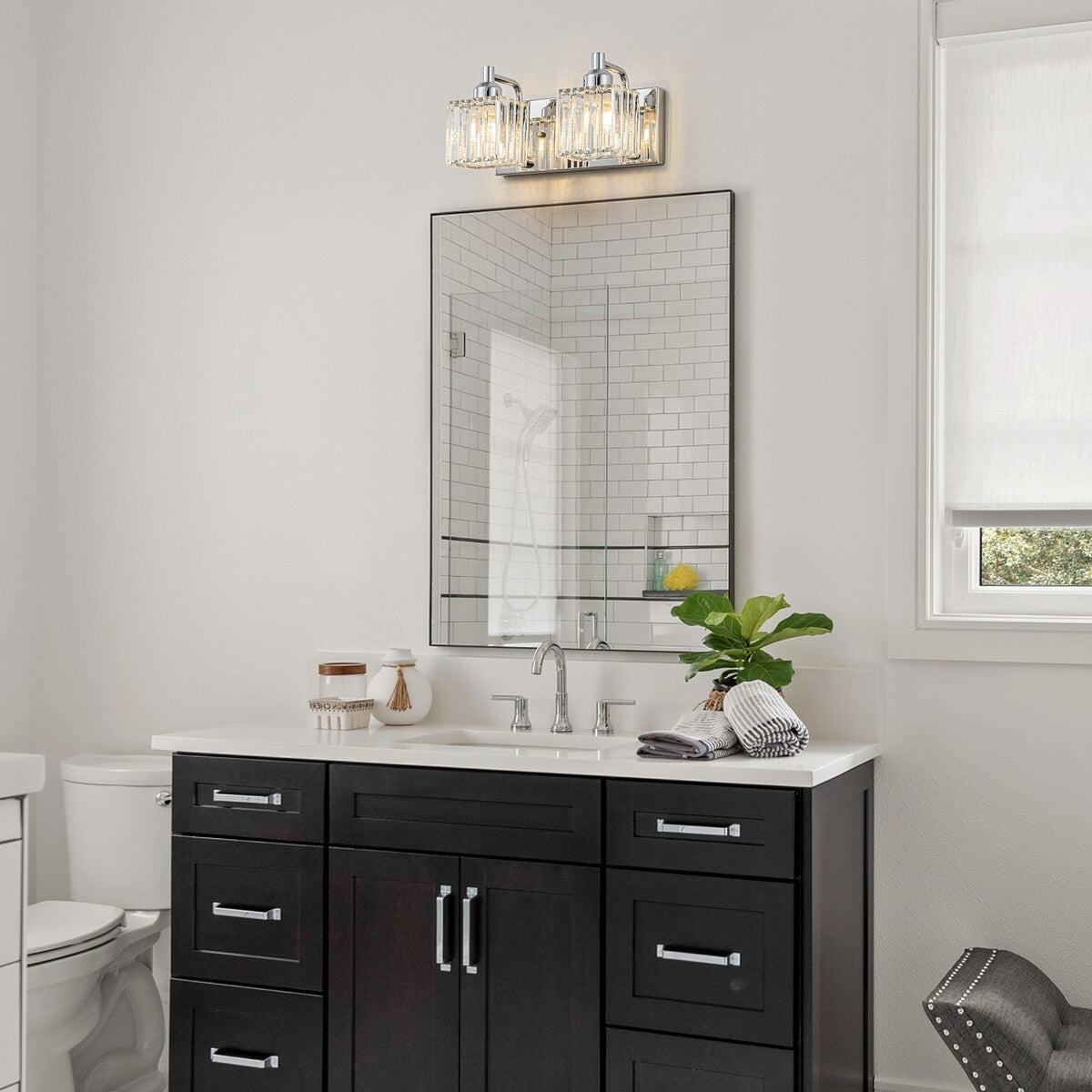 Dimmable Square Bathroom Crystal Vanity Light Wall Sconces