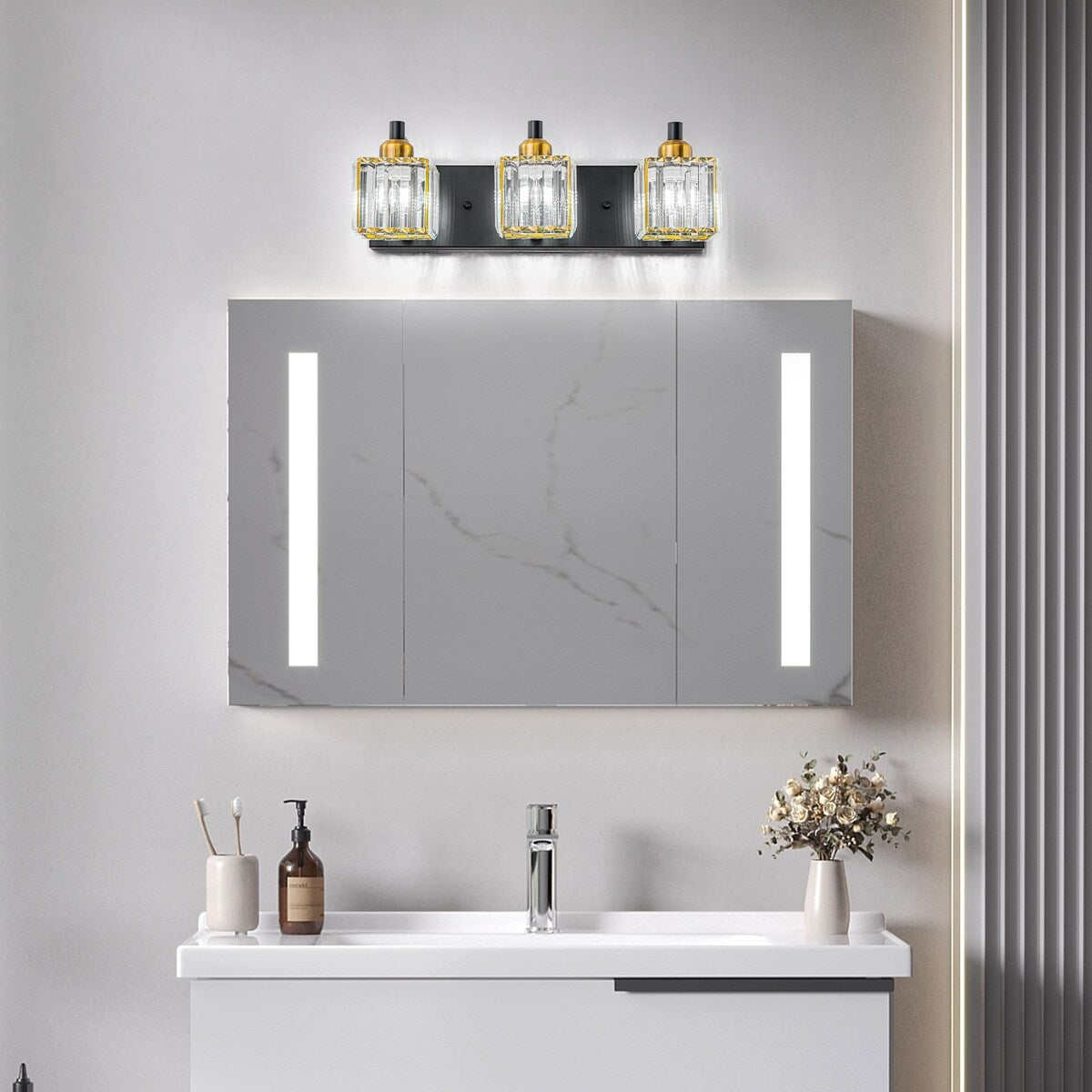 Dimmable Square Bathroom Crystal Vanity Light Wall Sconces