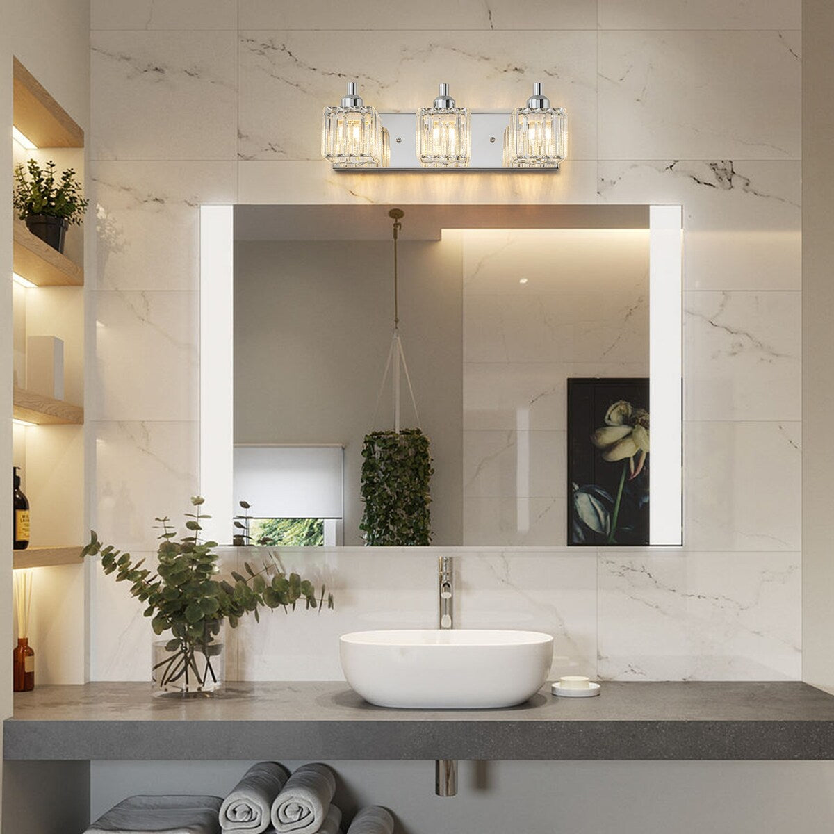 Dimmable Square Bathroom Crystal Vanity Light Wall Sconces
