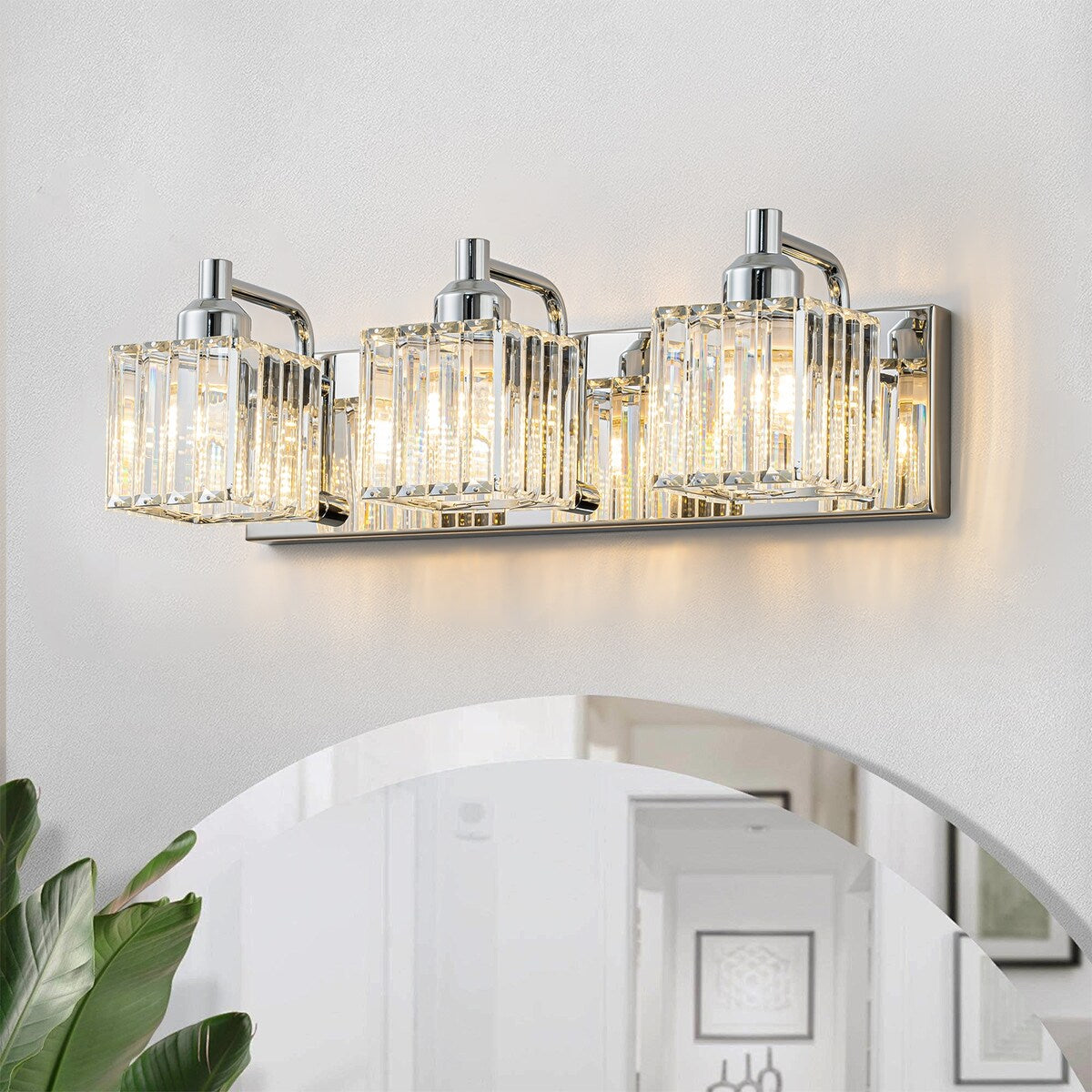 Dimmable Square Bathroom Crystal Vanity Light Wall Sconces