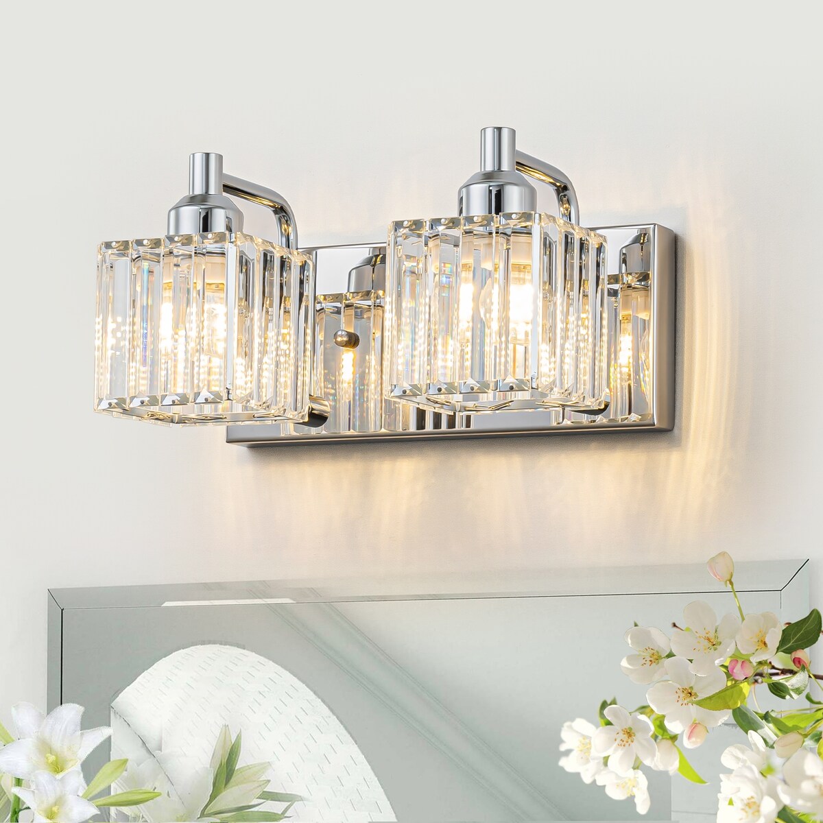 Dimmable Square Bathroom Crystal Vanity Light Wall Sconces