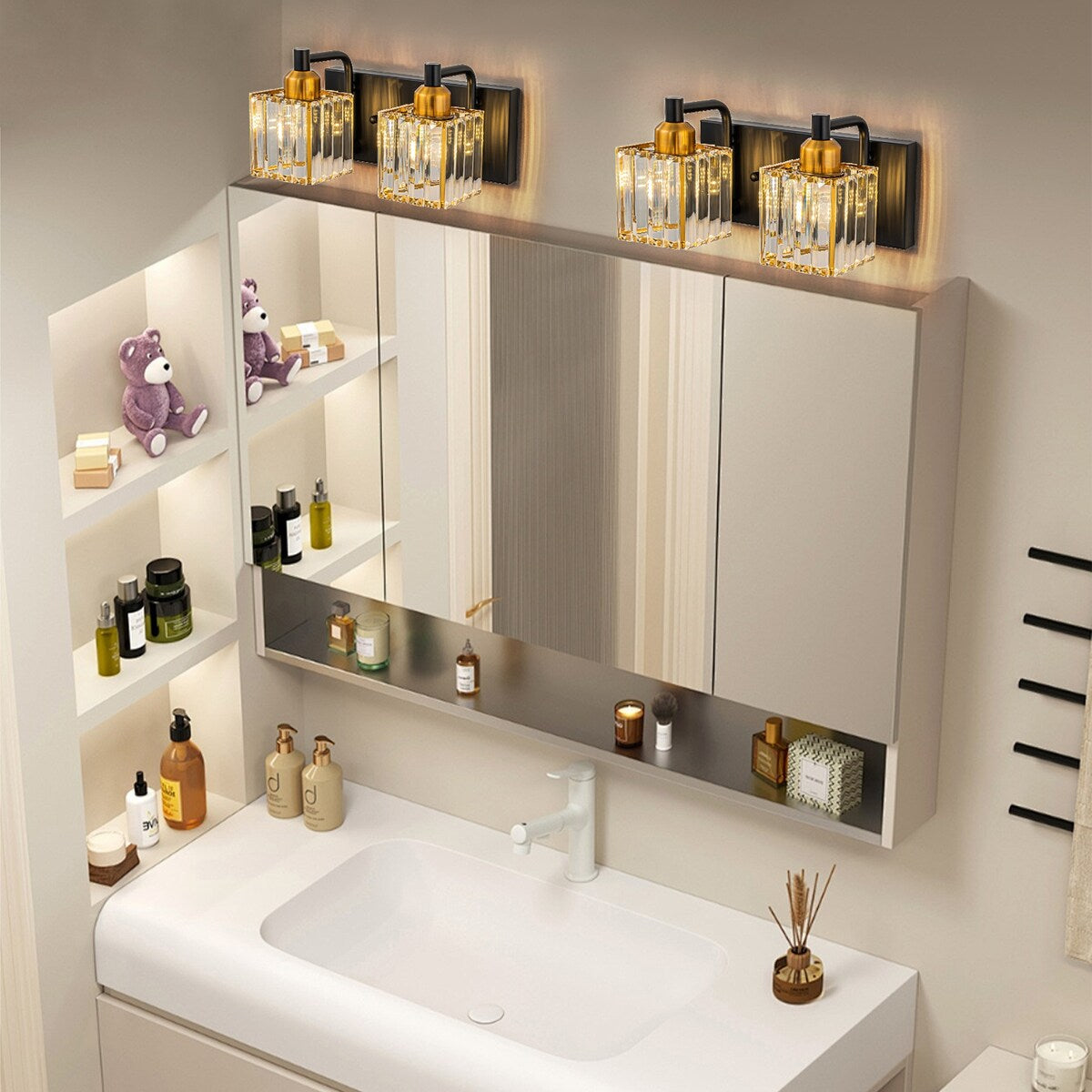 Dimmable Square Bathroom Crystal Vanity Light Wall Sconces