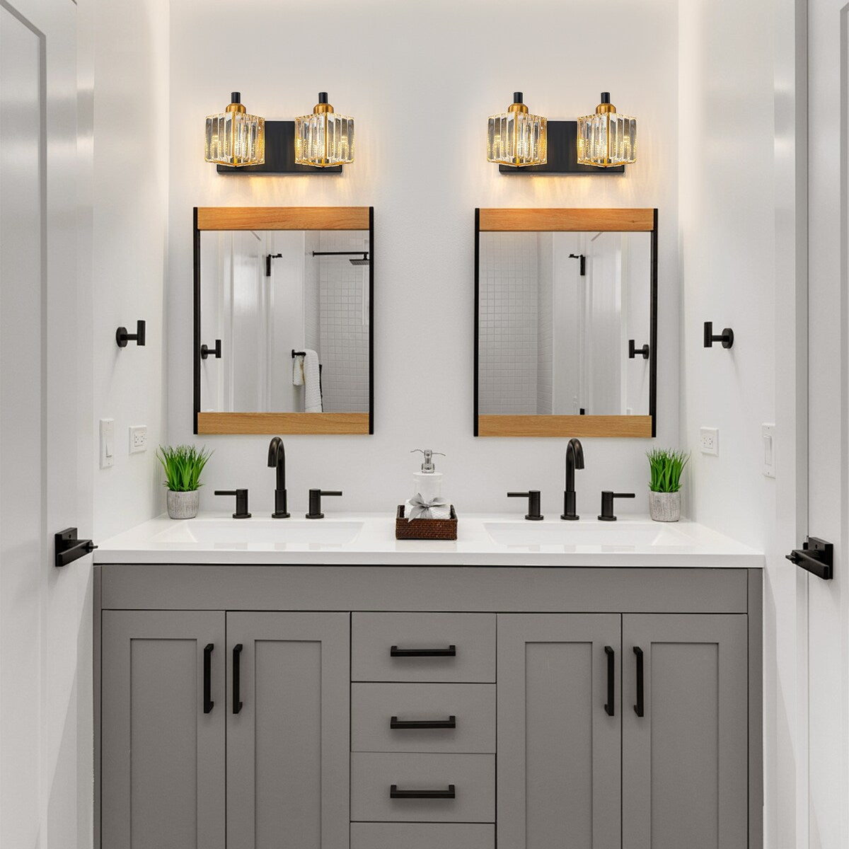 Dimmable Square Bathroom Crystal Vanity Light Wall Sconces