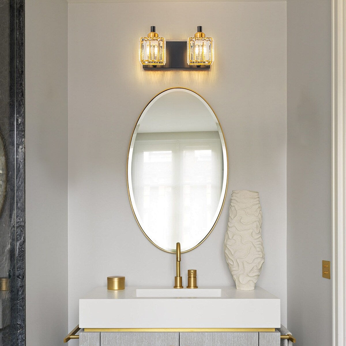 Dimmable Square Bathroom Crystal Vanity Light Wall Sconces