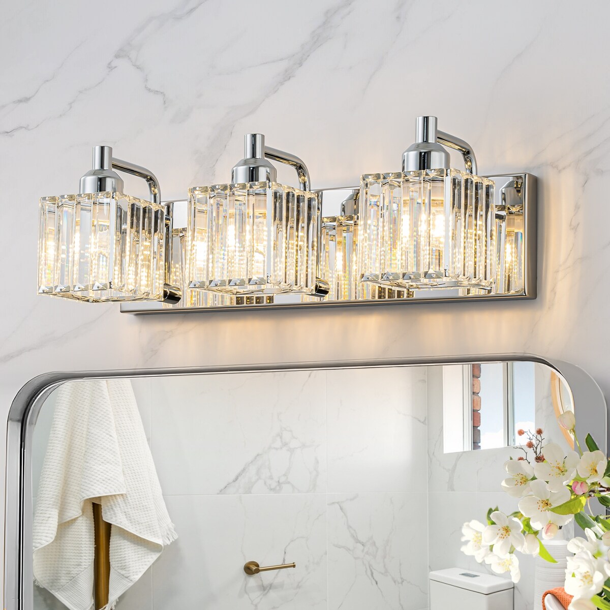 Dimmable Square Bathroom Crystal Vanity Light Wall Sconces