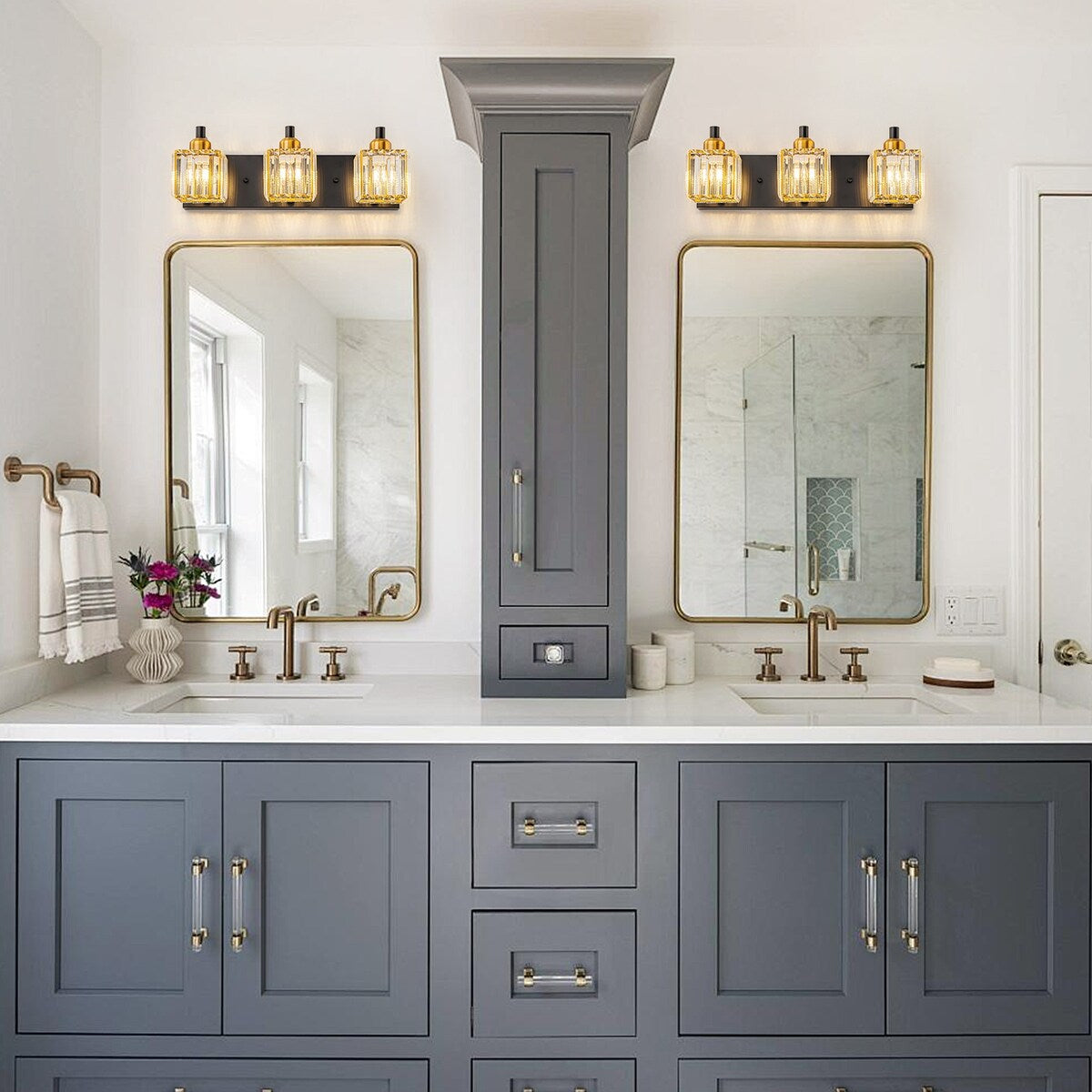 Dimmable Square Bathroom Crystal Vanity Light Wall Sconces