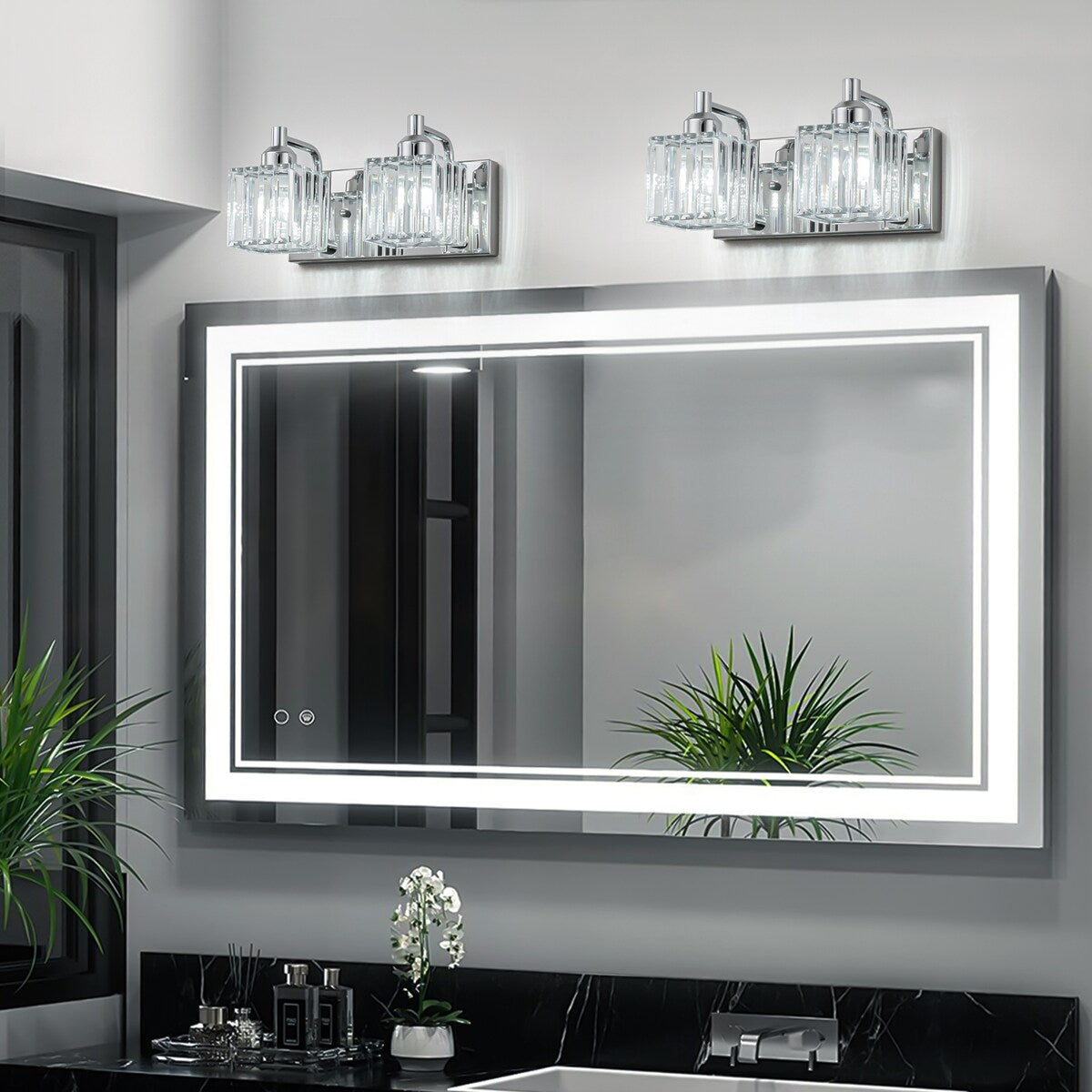 Dimmable Square Bathroom Crystal Vanity Light Wall Sconces