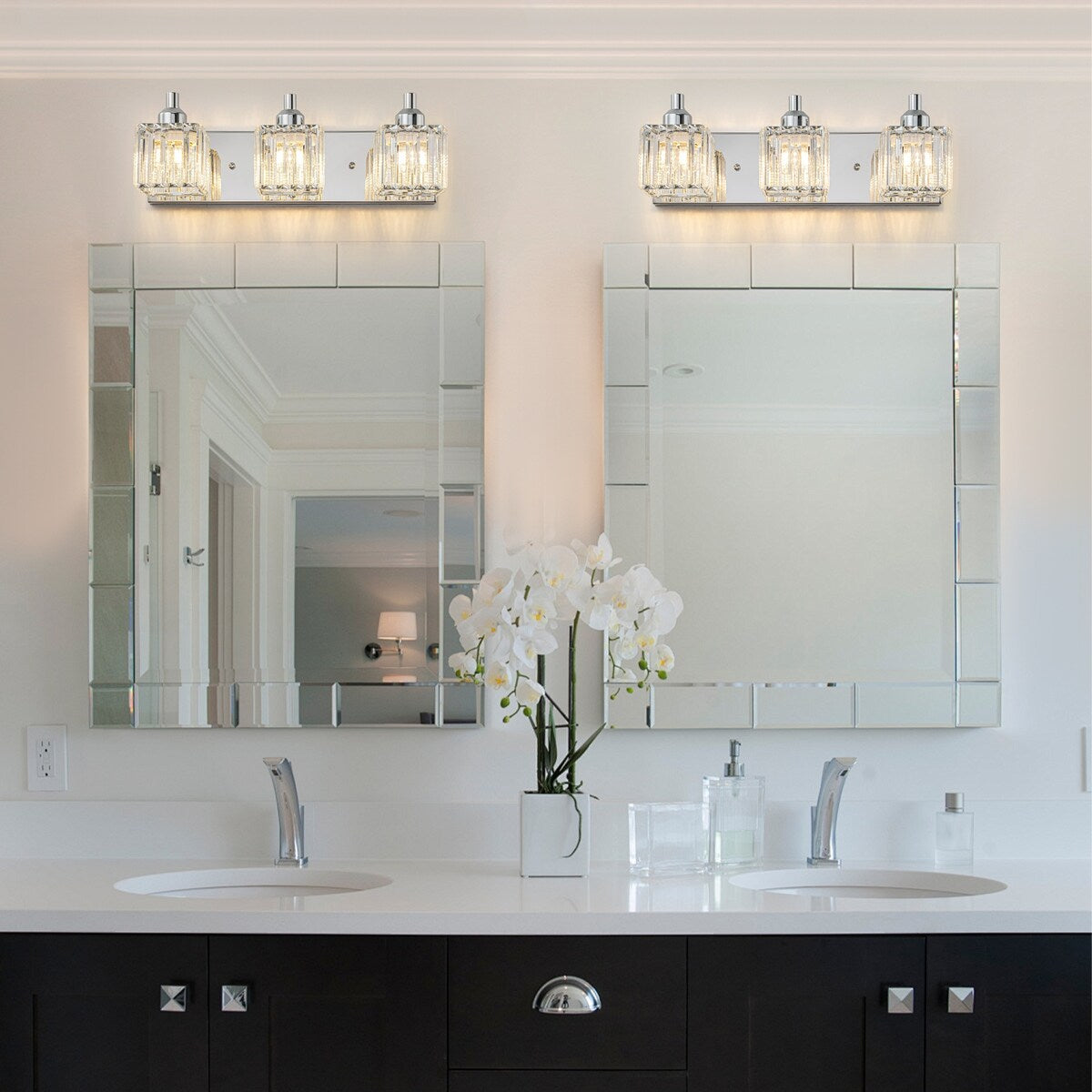 Dimmable Square Bathroom Crystal Vanity Light Wall Sconces