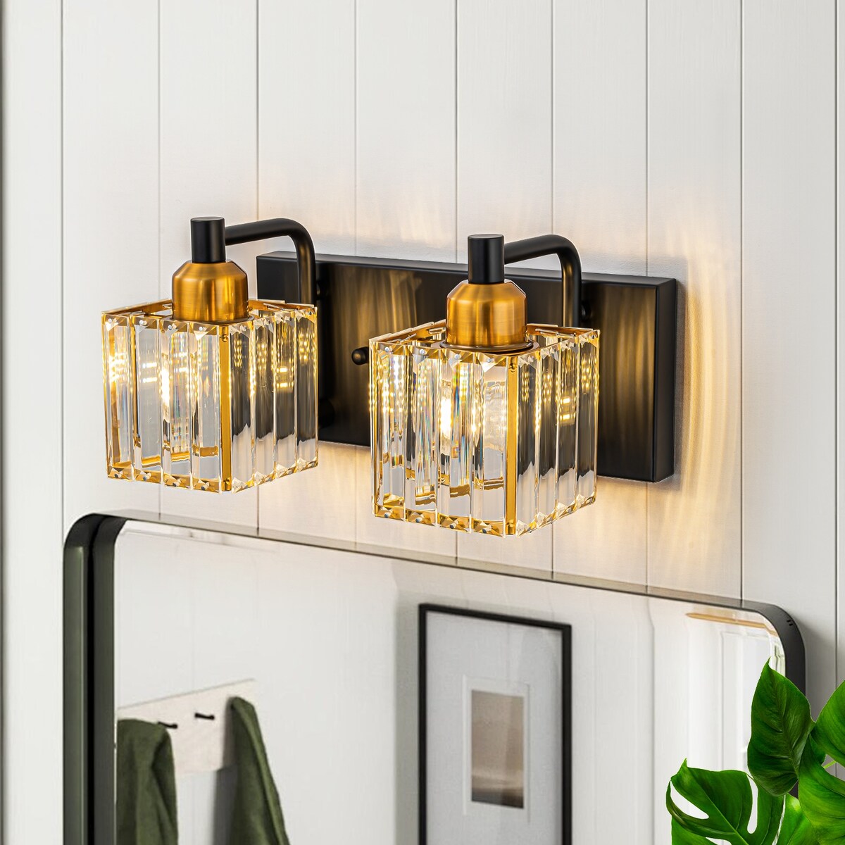 Dimmable Square Bathroom Crystal Vanity Light Wall Sconces