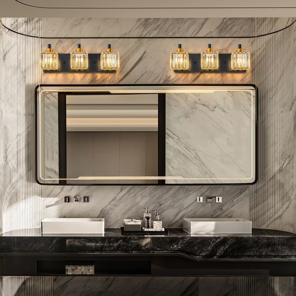 Dimmable Square Bathroom Crystal Vanity Light Wall Sconces