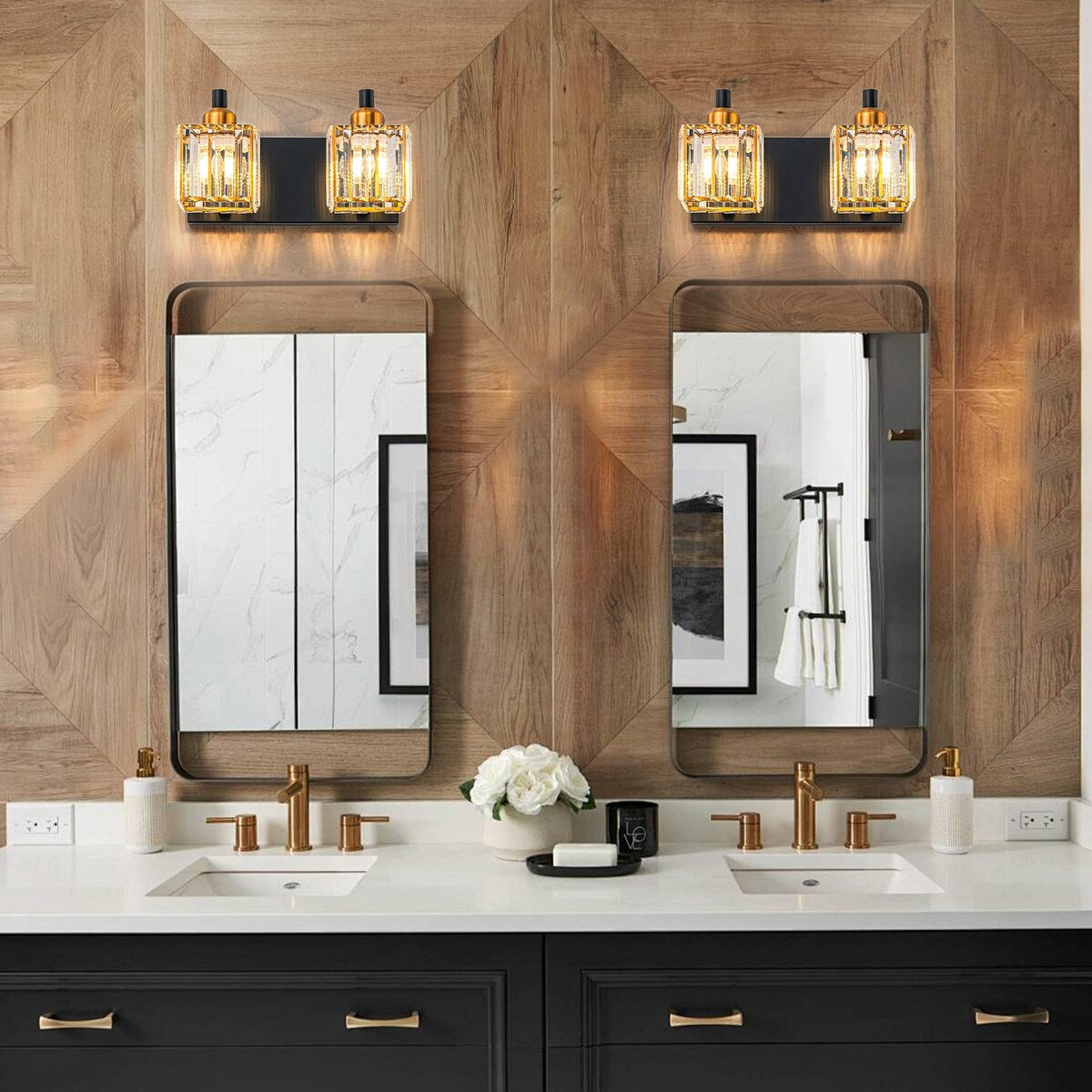 Dimmable Square Bathroom Crystal Vanity Light Wall Sconces
