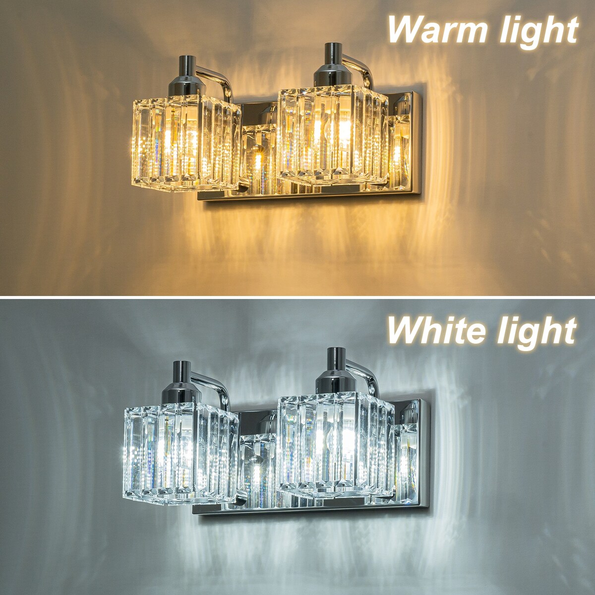 Dimmable Square Bathroom Crystal Vanity Light Wall Sconces
