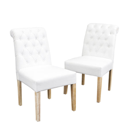 Dinah Roll Top White Fabric Dining Chair (Set of 2) by Christopher Knight Home - N/A