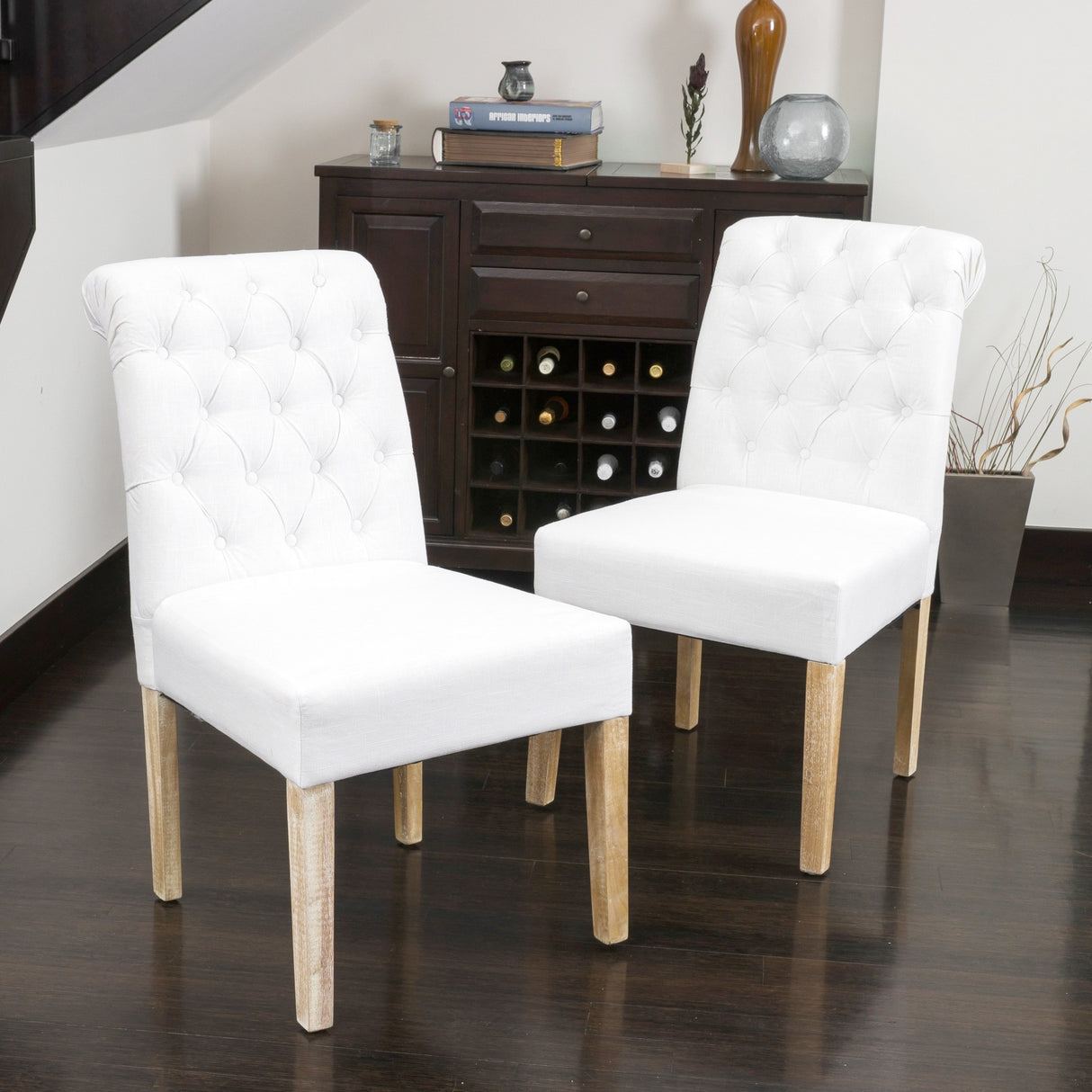 Dinah Roll Top White Fabric Dining Chair (Set of 2) by Christopher Knight Home - N/A