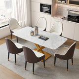 Dining Chair with PU Leather White solid wood metal legs (Set of 2)