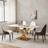 Dining Chair with PU Leather White solid wood metal legs (Set of 2)
