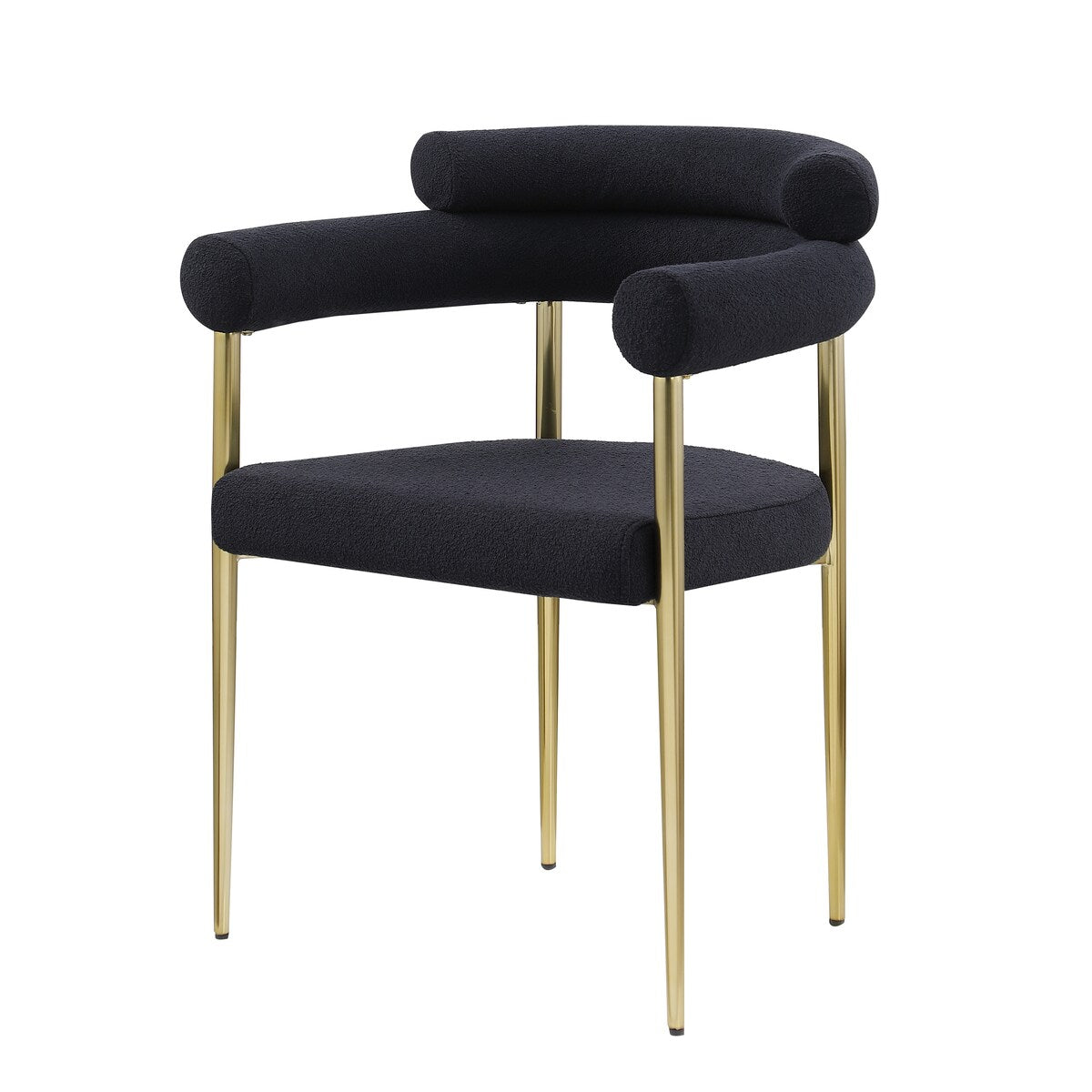 Dining Chairs Set of 2, Kitchen Dining Room Chairs, Round Boucle Backrest Sherpa Dining Chair with Brushed Bronze Metal Legs