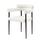 Dining Chairs Set of 2, Kitchen Dining Room Chairs, Round Boucle Backrest Sherpa Dining Chair with Brushed Bronze Metal Legs
