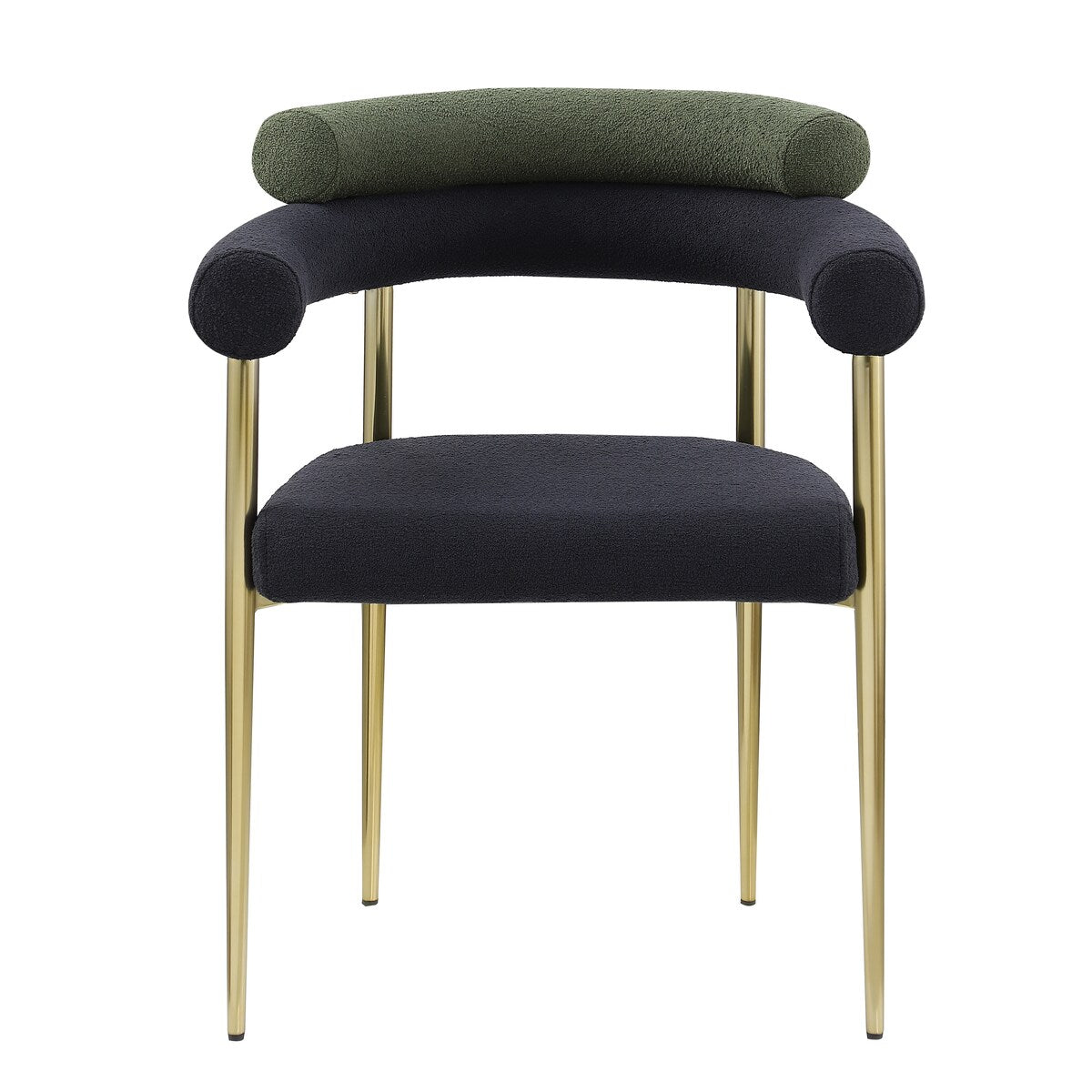 Dining Chairs Set of 2, Kitchen Dining Room Chairs, Round Boucle Backrest Sherpa Dining Chair with Brushed Bronze Metal Legs
