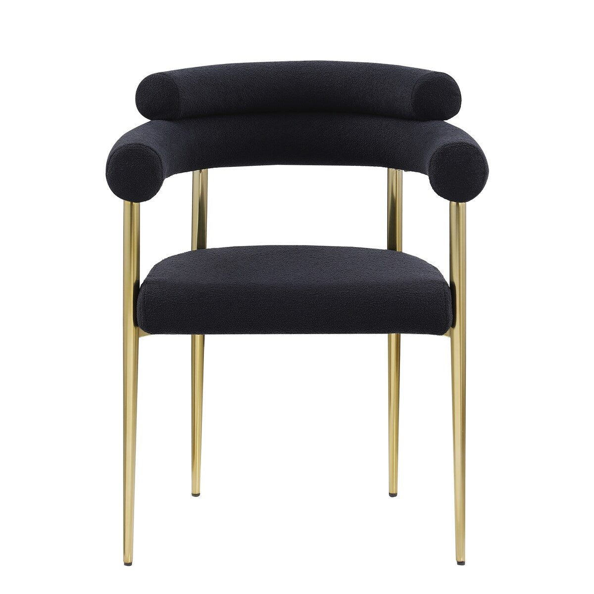 Dining Chairs Set of 2, Kitchen Dining Room Chairs, Round Boucle Backrest Sherpa Dining Chair with Brushed Bronze Metal Legs