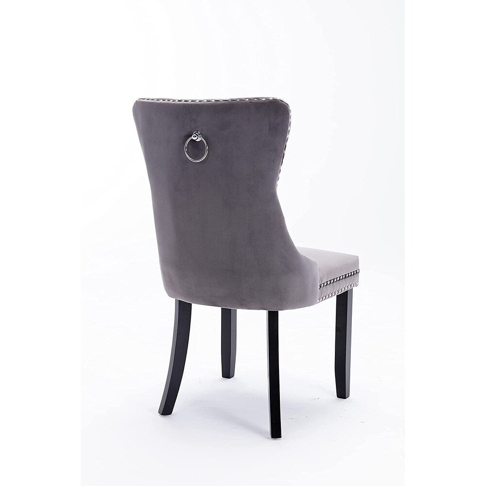 Dining Chairs Set of 2, Upholstered Accent Chair Button Tufted Armless Chair with Back Ring Pull and Nailhead Trim