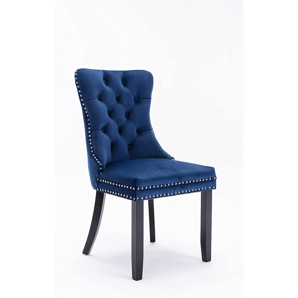 Dining Chairs Set of 2, Upholstered Accent Chair Button Tufted Armless Chair with Back Ring Pull and Nailhead Trim