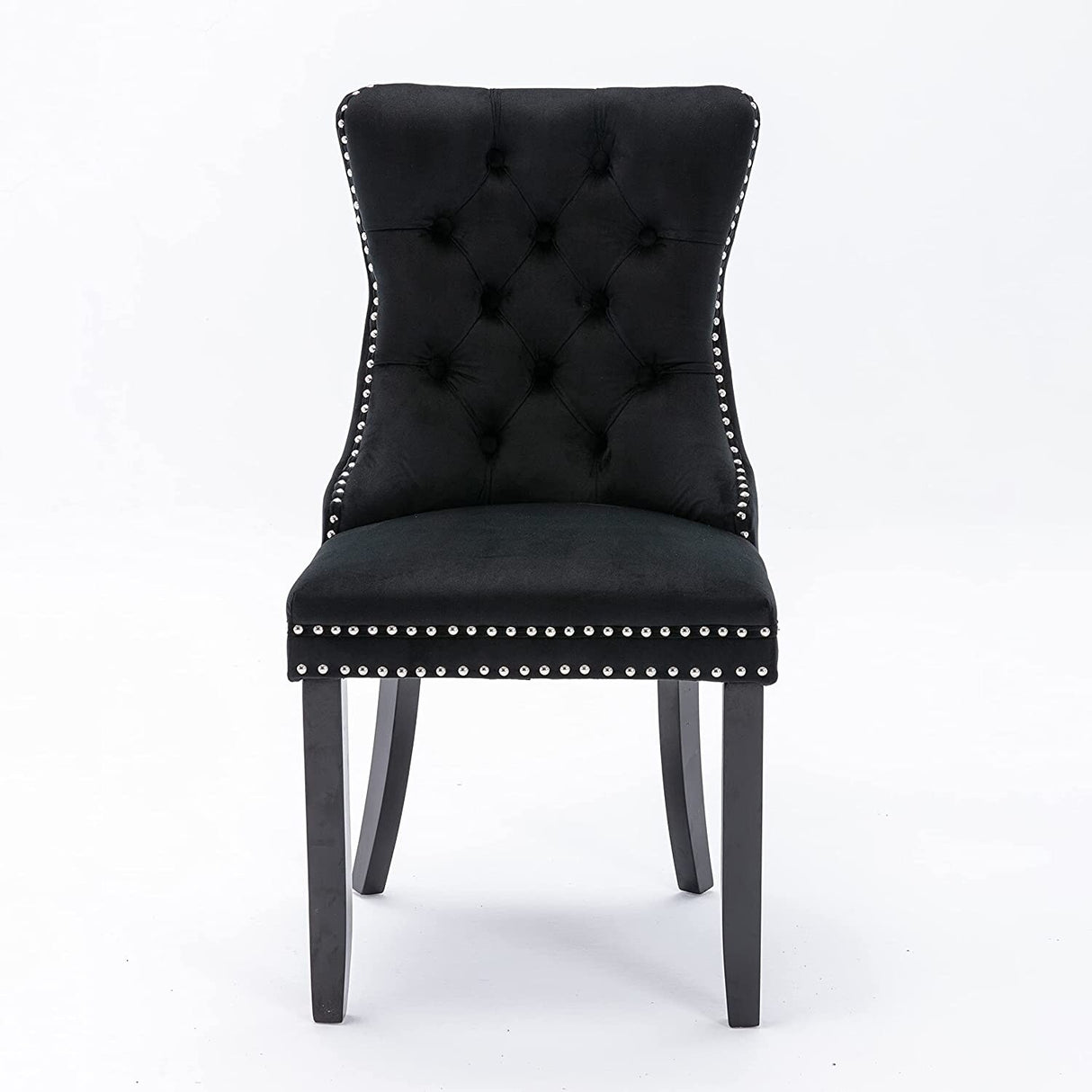 Dining Chairs Set of 2, Upholstered Accent Chair Button Tufted Armless Chair with Back Ring Pull and Nailhead Trim