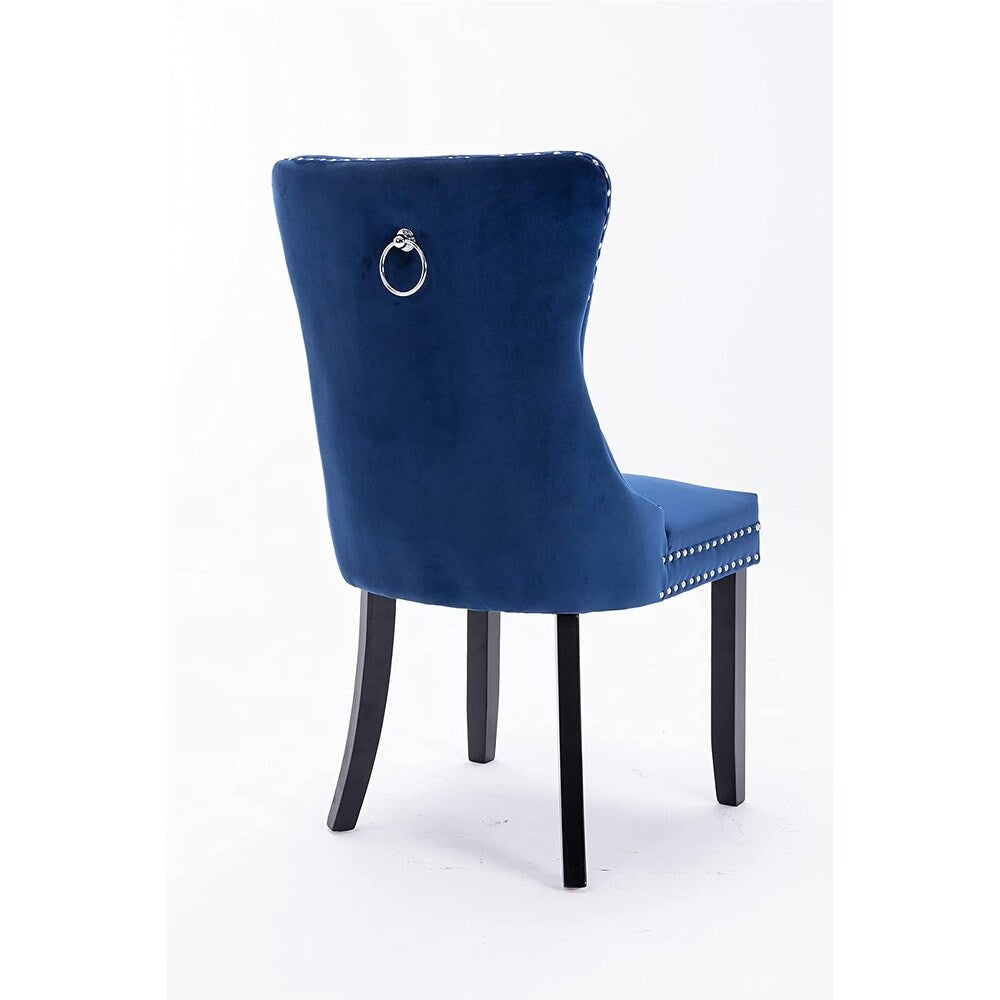 Dining Chairs Set of 2, Upholstered Accent Chair Button Tufted Armless Chair with Back Ring Pull and Nailhead Trim