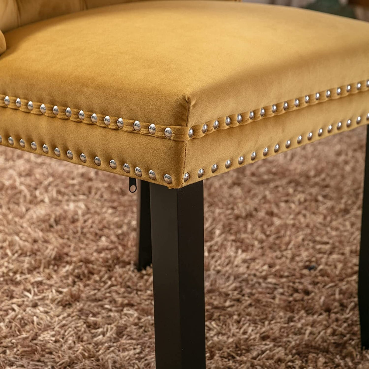 Dining Chairs Set of 2, Upholstered Accent Chair Button Tufted Armless Chair with Back Ring Pull and Nailhead Trim