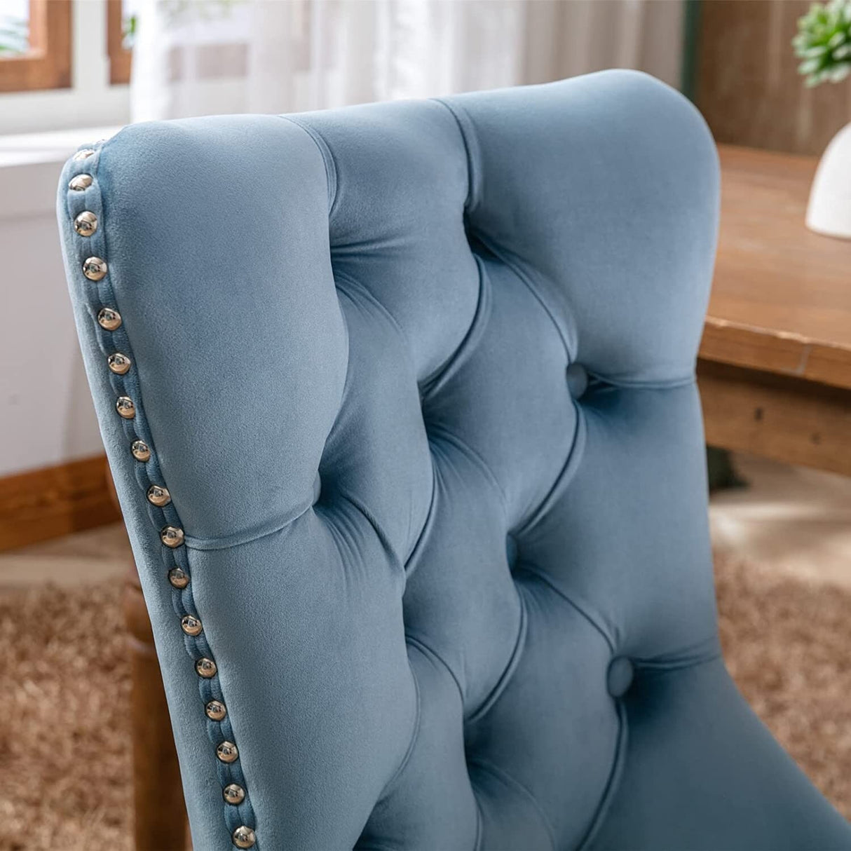 Dining Chairs Set of 2, Upholstered Accent Chair Button Tufted Armless Chair with Back Ring Pull and Nailhead Trim