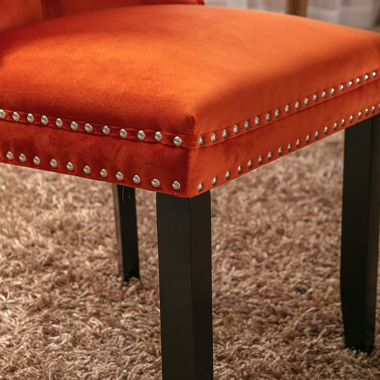 Dining Chairs Set of 2, Upholstered Accent Chair Button Tufted Armless Chair with Back Ring Pull and Nailhead Trim