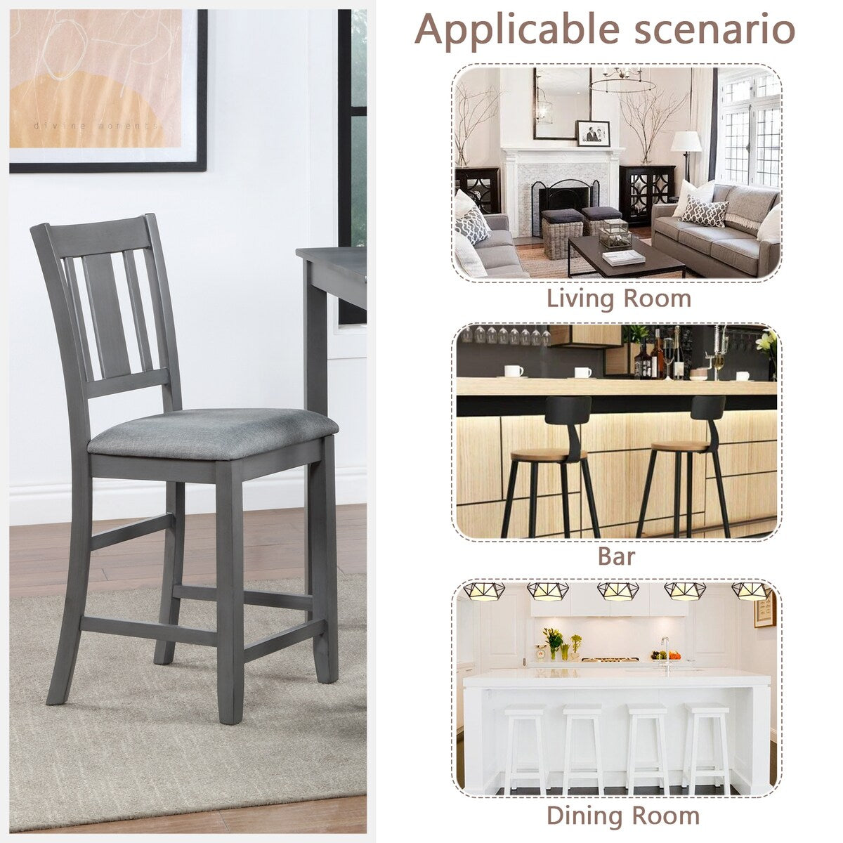 Dining Room Furniture Counter Height Chairs Set of 4, Kitchen Chair with Padded Seat, Upholstered Side Chair for Dining Room