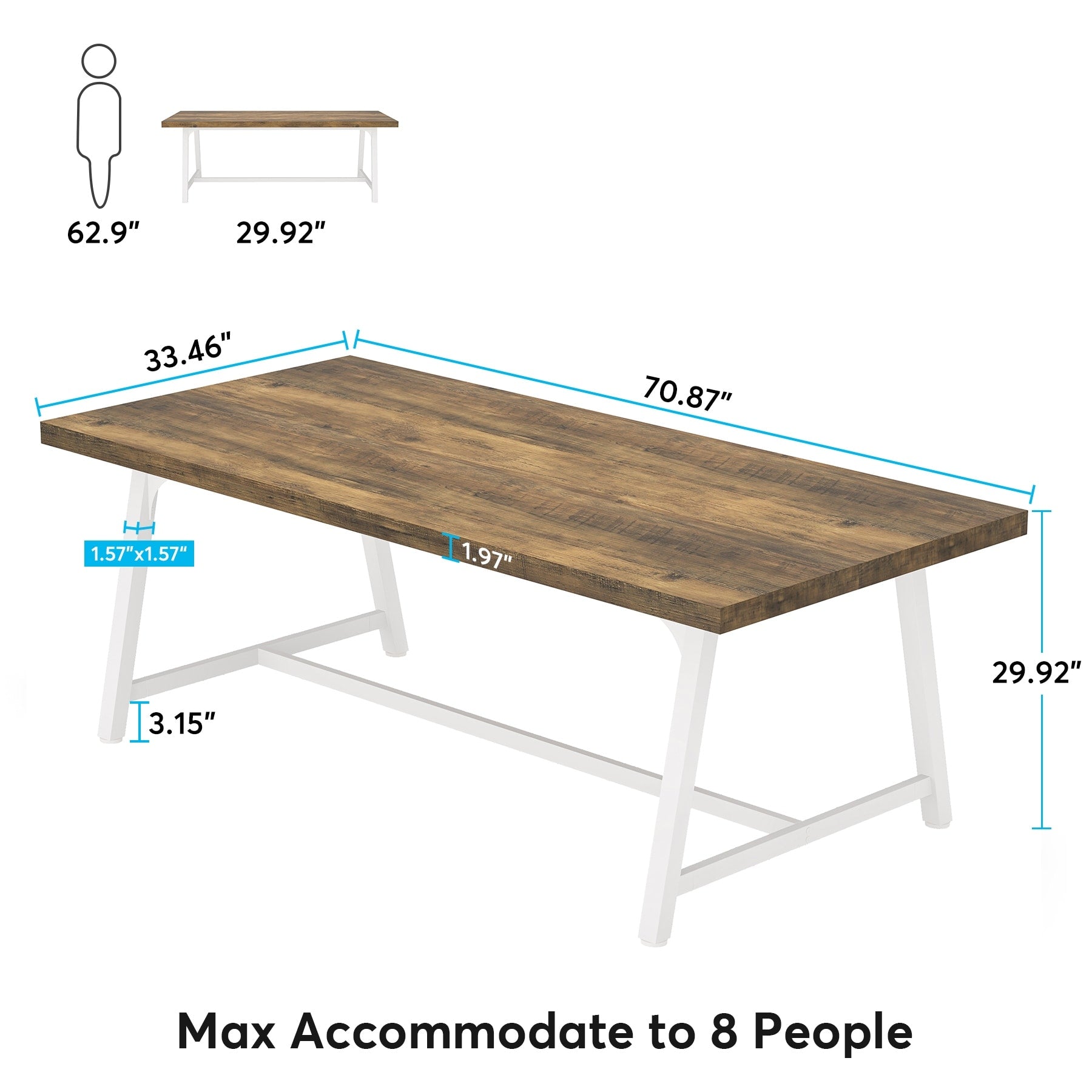 Dining Table for 8 People, 70.87-inch Rectangular Wood