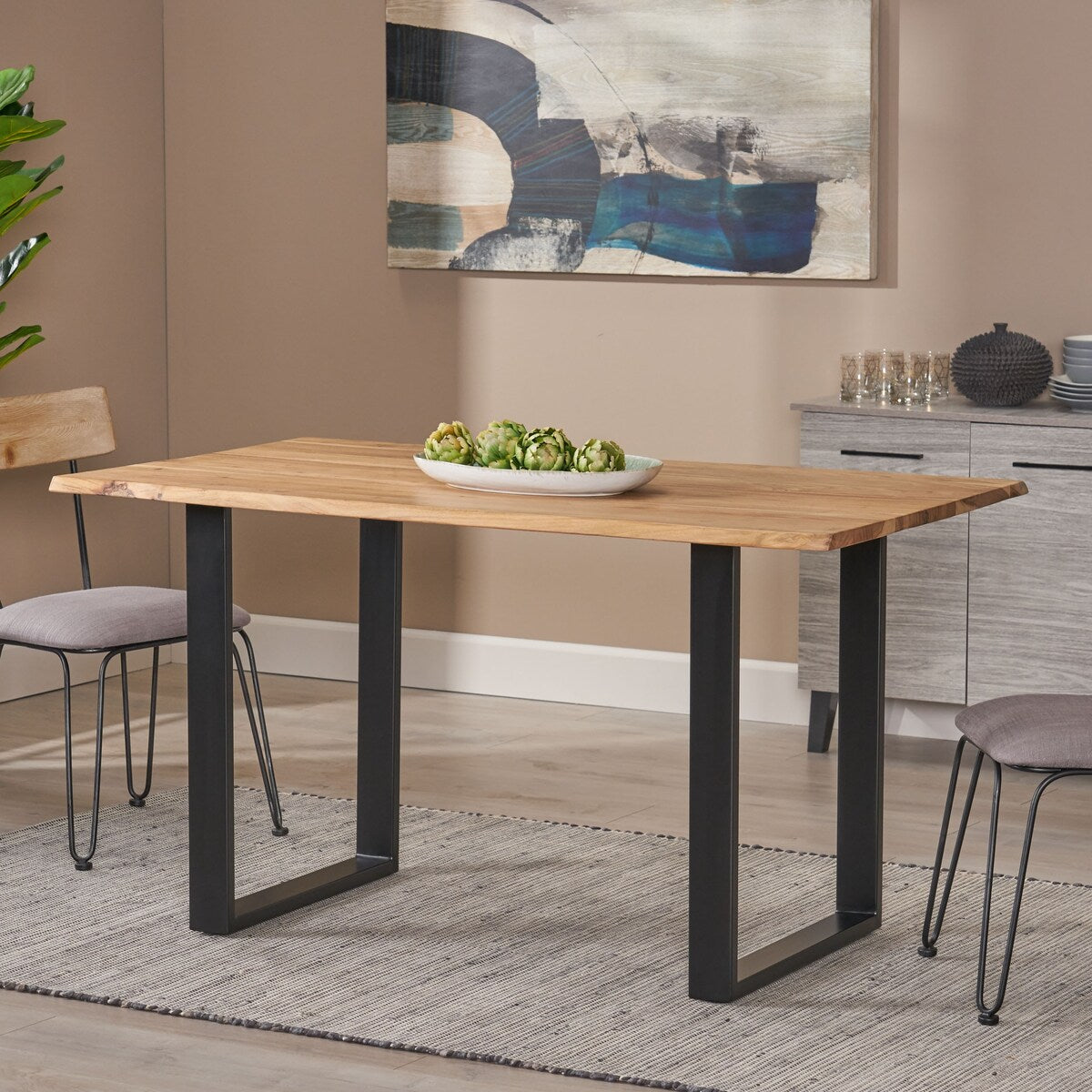 Dining Table for Dining Room, Home Office, Living Room Furniture, Easy Assembly,Black + Natural