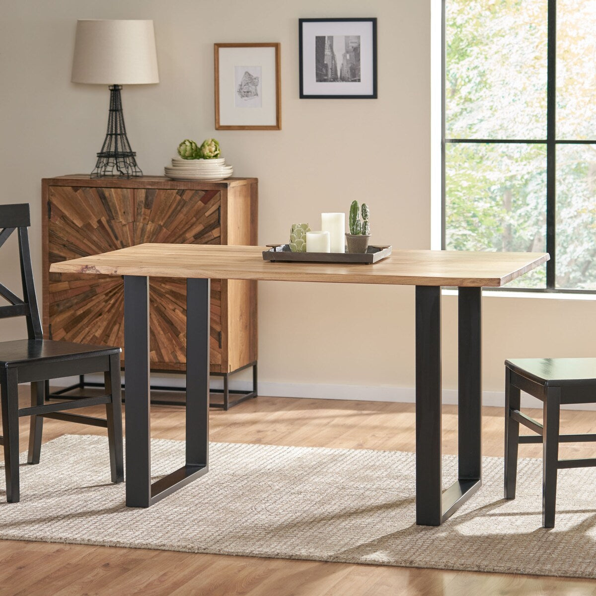 Dining Table for Dining Room, Home Office, Living Room Furniture, Easy Assembly,Black + Natural