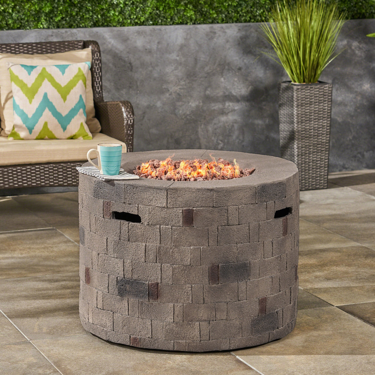 Dino Outdoor Lightweight Concrete Circular Fire Pit by Christopher Knight Home
