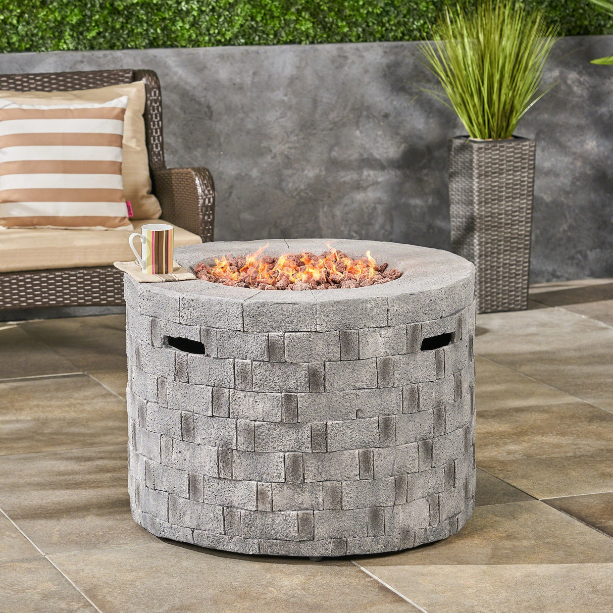 Dino Outdoor Lightweight Concrete Circular Fire Pit by Christopher Knight Home