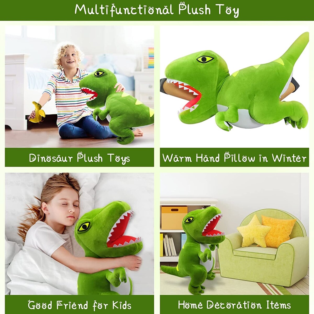 Dinosaur Stuffed Animals, Soft Plush Toys with 4 Pieces Cute Fluffy Baby Dinosaur Inside Its Zippered Tummy