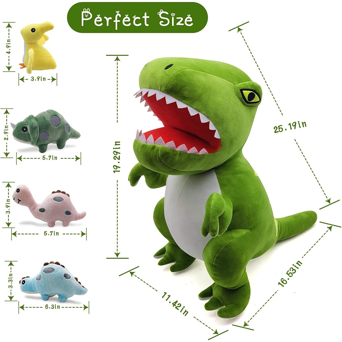Dinosaur Stuffed Animals, Soft Plush Toys with 4 Pieces Cute Fluffy Baby Dinosaur Inside Its Zippered Tummy