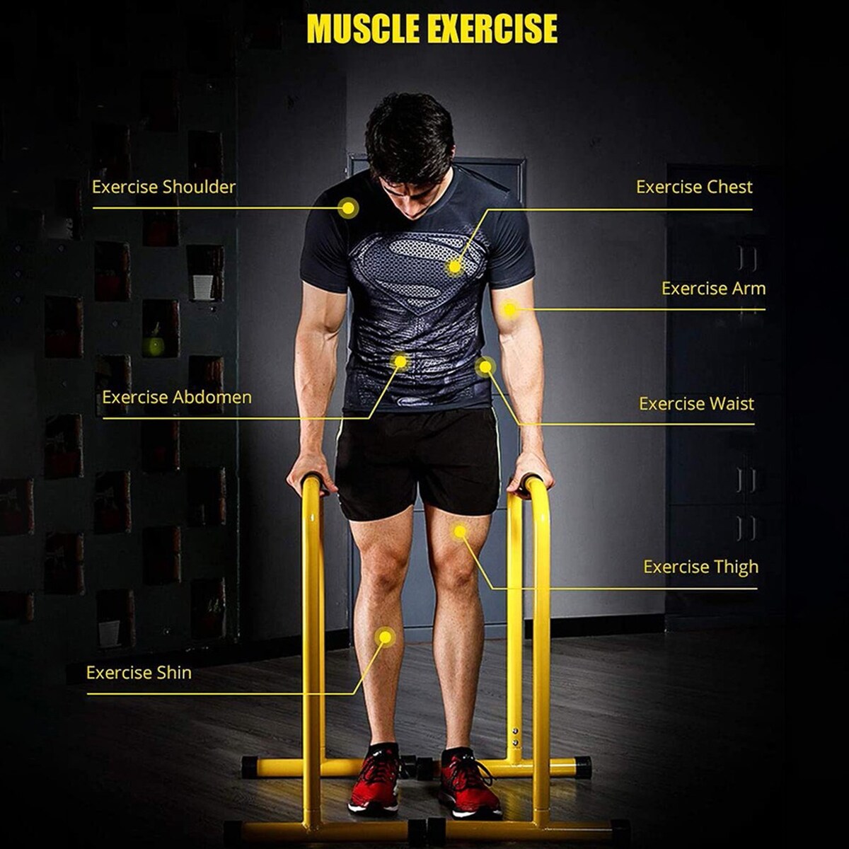 Dip Station Dip Stands Portable Fitness Equipment Outdoor Support Bars Indoor Yellow