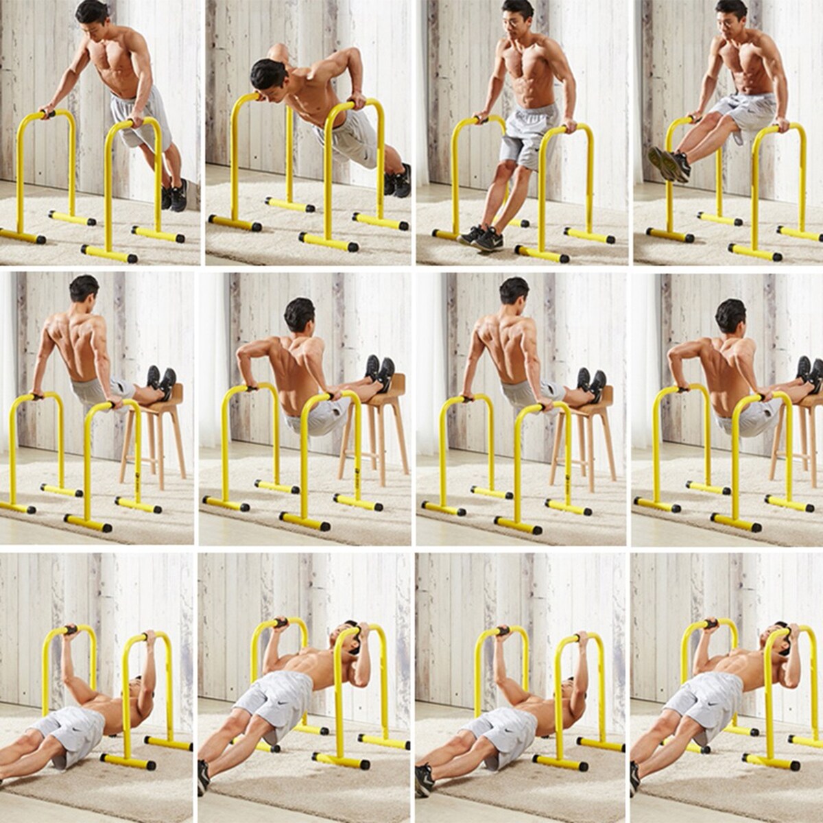 Dip Station Dip Stands Portable Fitness Equipment Outdoor Support Bars Indoor Yellow