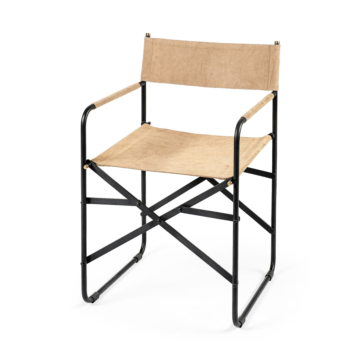 Direttore Tan Genuine Leather Seat w/ Black Iron Frame Dining Chair - 19.7"W x 21.7"D x 33"H