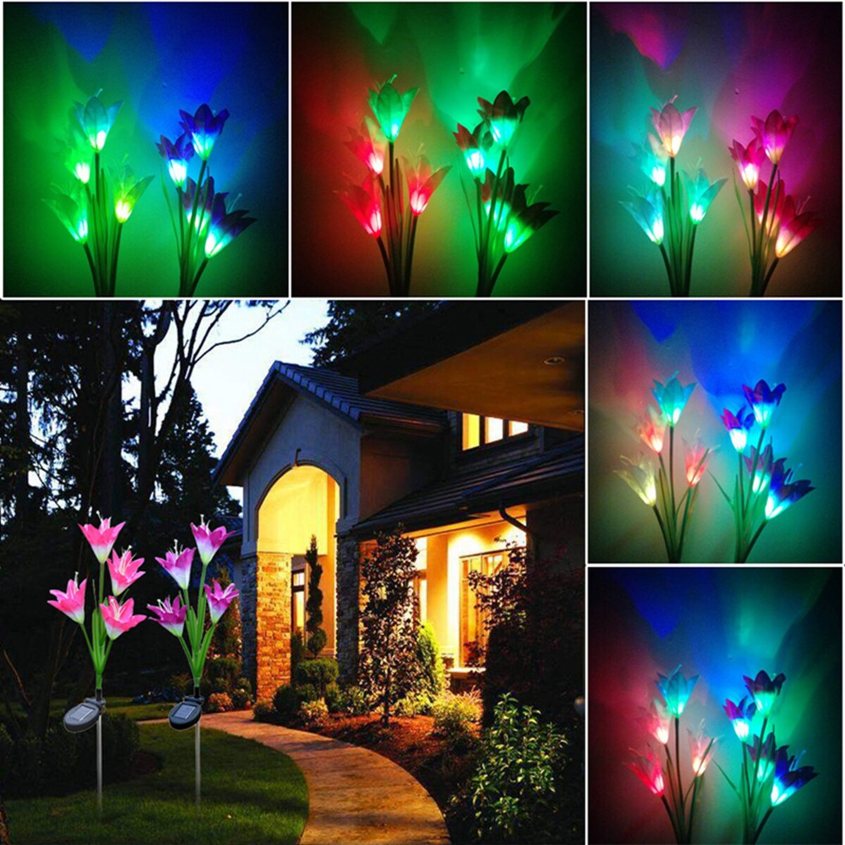 Discoloration 4 Solar L-ily LED Solar Flower Light 2 Pack (Red and Purple)