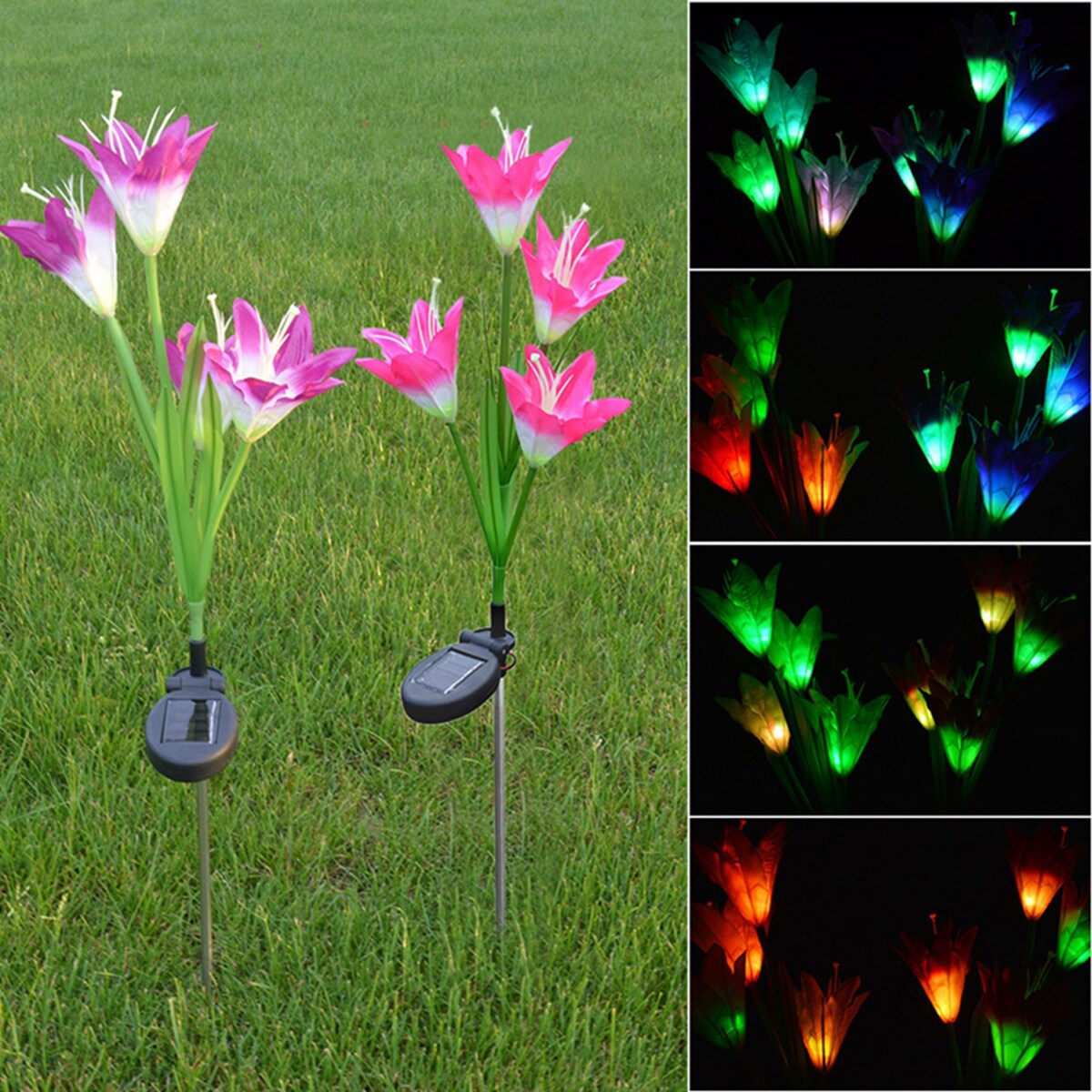 Discoloration 4 Solar L-ily LED Solar Flower Light 2 Pack (Red and Purple)