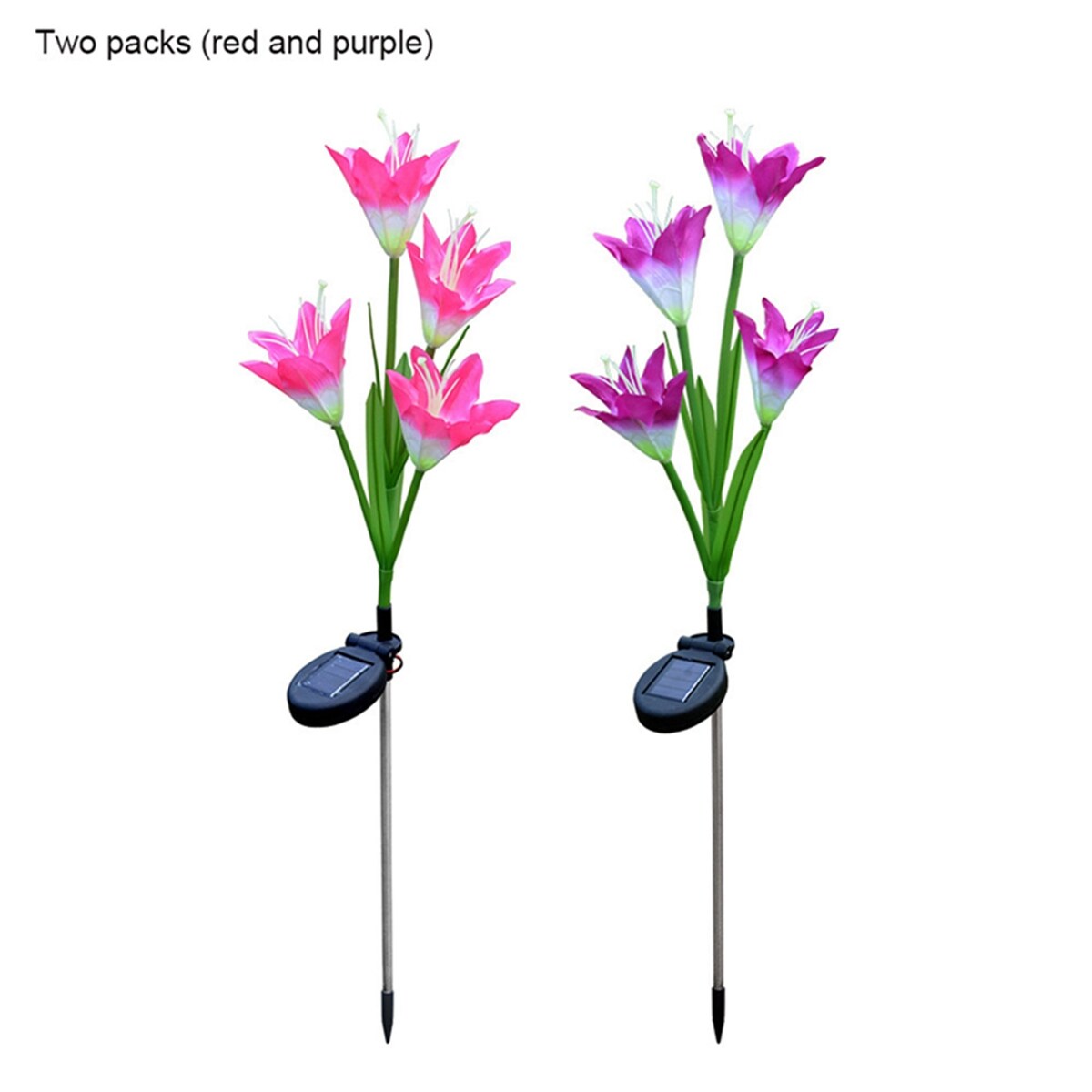 Discoloration 4 Solar L-ily LED Solar Flower Light 2 Pack (Red and Purple)