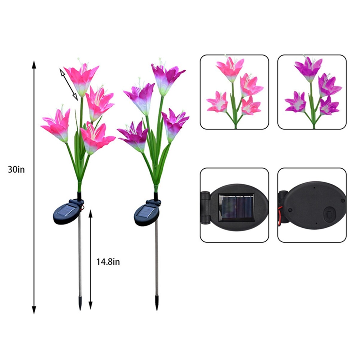 Discoloration 4 Solar L-ily LED Solar Flower Light 2 Pack (Red and Purple)